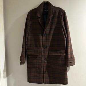 Andrew Marc Bexar Overcoat Mens Size M Brown Plaid Wool Blend Long Jacket